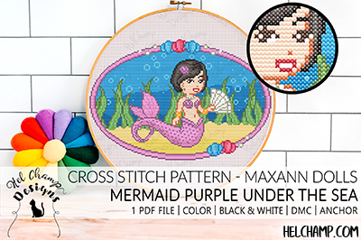 Cross Stitch Pattern – Mermaid Purple Under the Sea